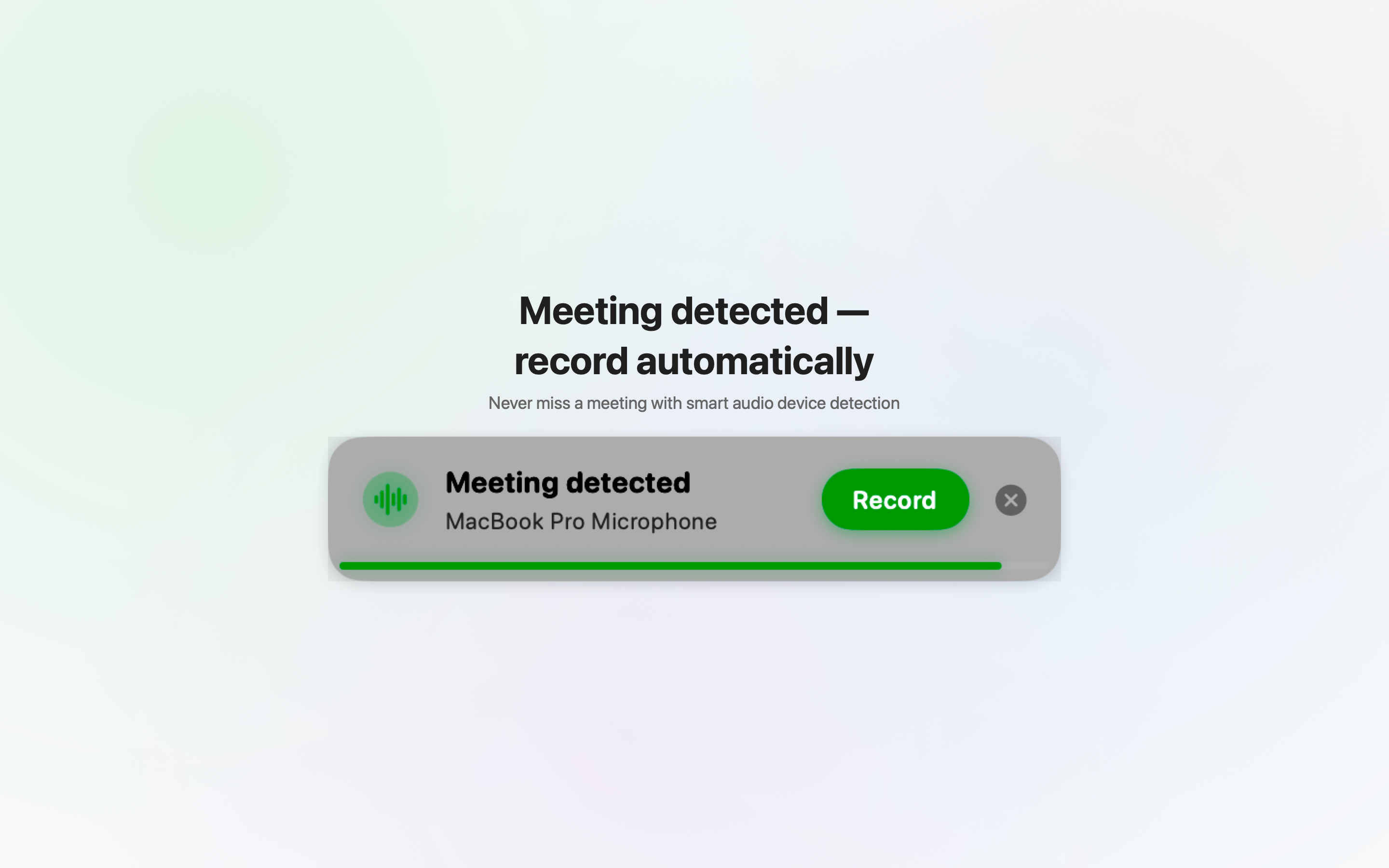 Meeting detected floating alert with Record button